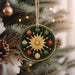a christmas ornament hanging from a christmas tree