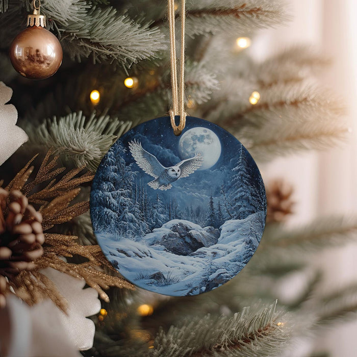 a christmas ornament hanging from a christmas tree