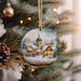 a christmas ornament hanging from a christmas tree