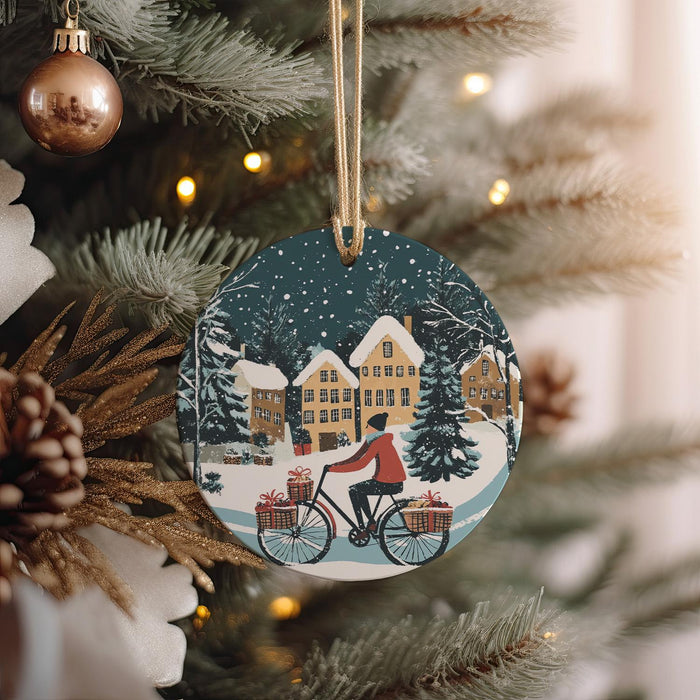 a christmas ornament hanging from a christmas tree