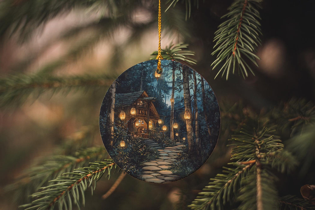 a christmas ornament hanging from a christmas tree