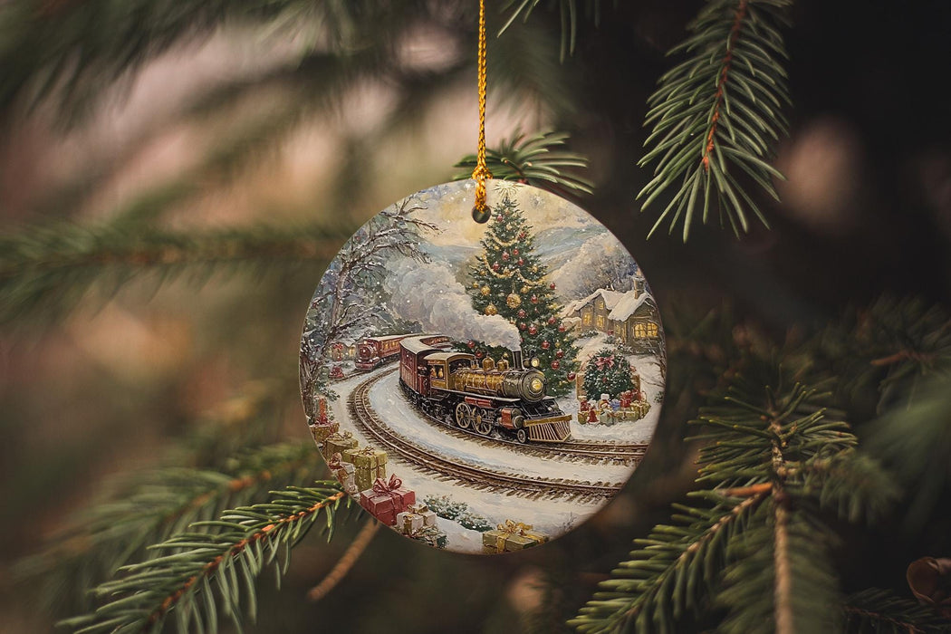 a christmas ornament hanging from a christmas tree