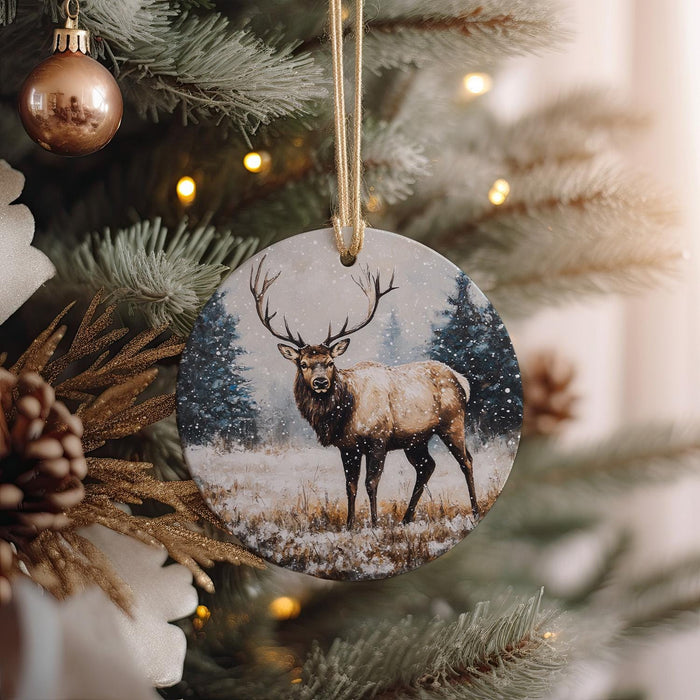 a christmas ornament hanging from a christmas tree