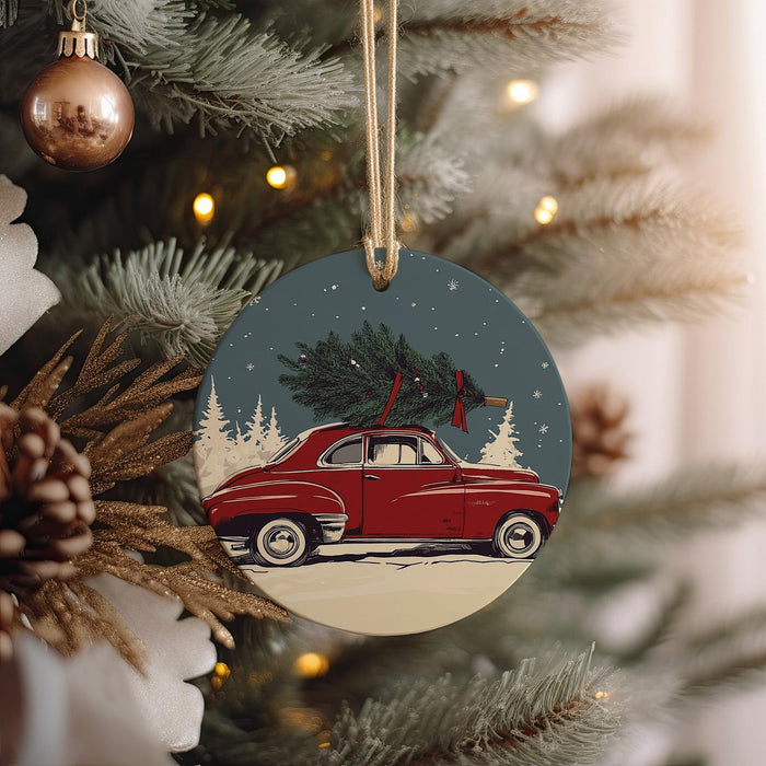 a christmas ornament hanging from a christmas tree
