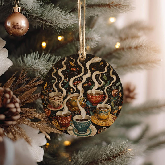 a christmas ornament hanging from a christmas tree