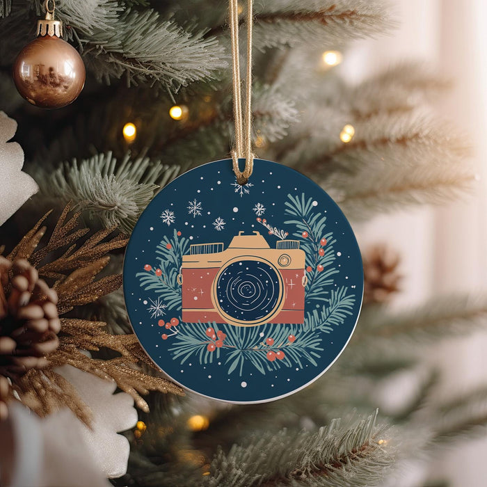 a christmas ornament hanging from a christmas tree