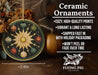 a ceramic ornament with a star and planets on it