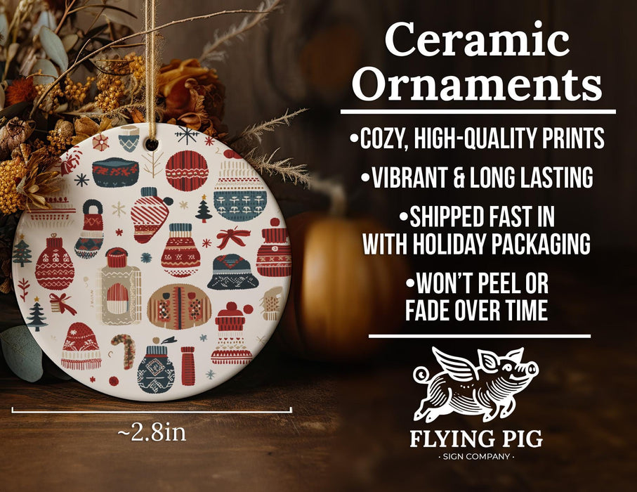 a ceramic ornament with a christmas pattern on it