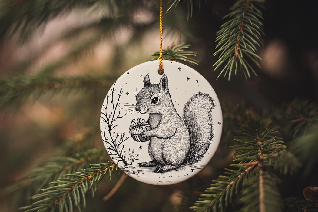 a ceramic ornament hanging from a christmas tree