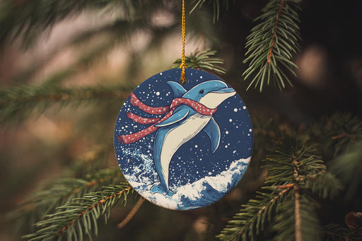 a blue ornament hanging from a christmas tree