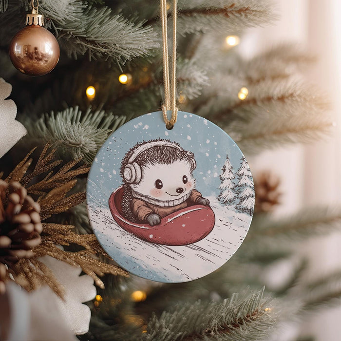 a christmas ornament hanging from a christmas tree
