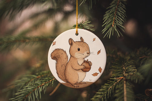 a squirrel ornament hanging from a christmas tree