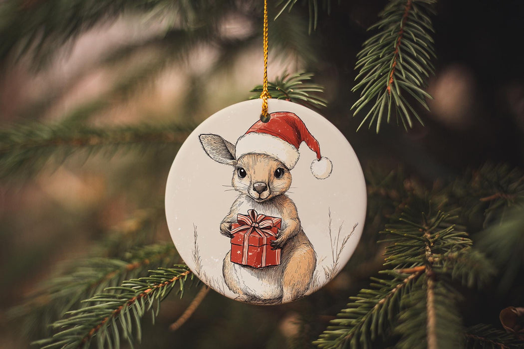 a christmas ornament hanging from a christmas tree