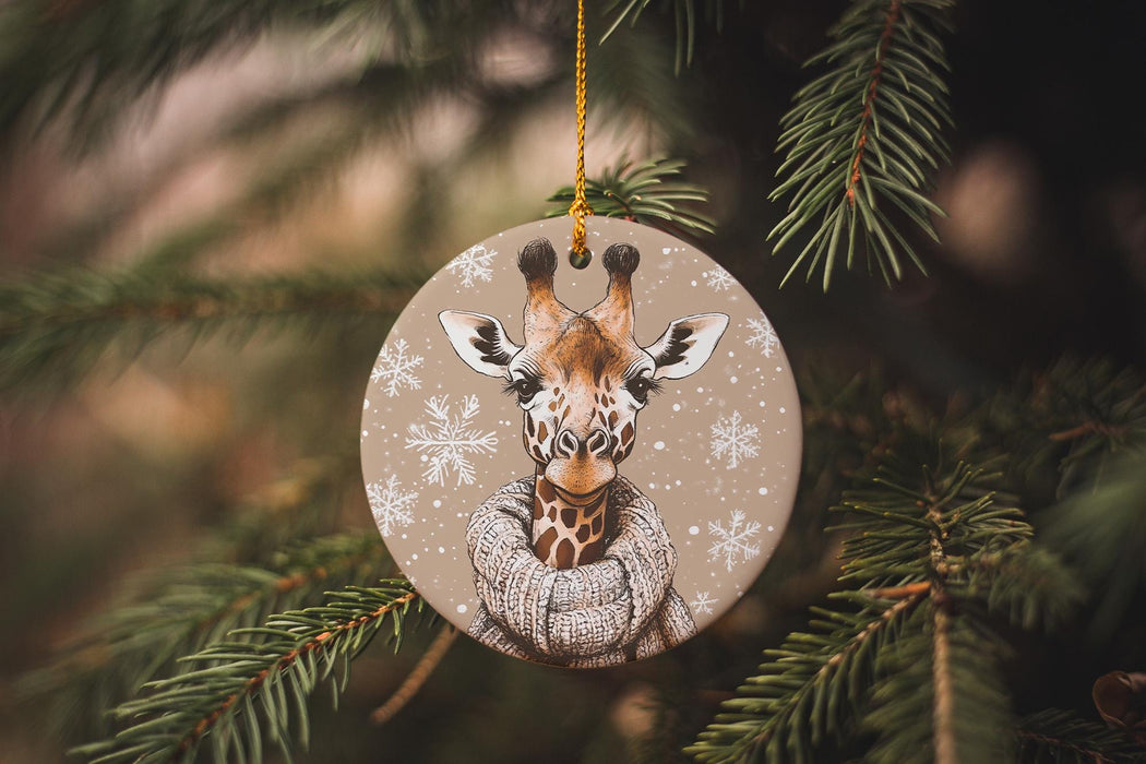 a christmas ornament with a giraffe on it