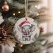 a christmas ornament hanging from a christmas tree