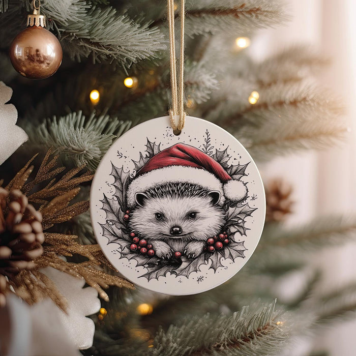 a christmas ornament hanging from a christmas tree