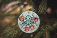 an ornament hanging from a christmas tree