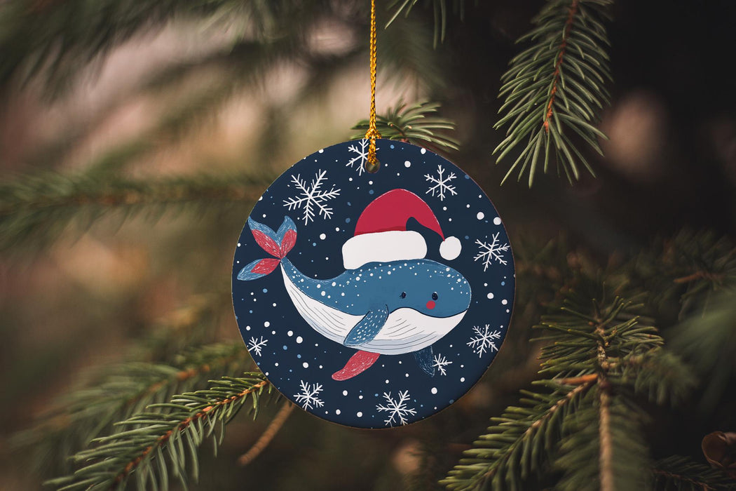 a christmas ornament hanging from a tree