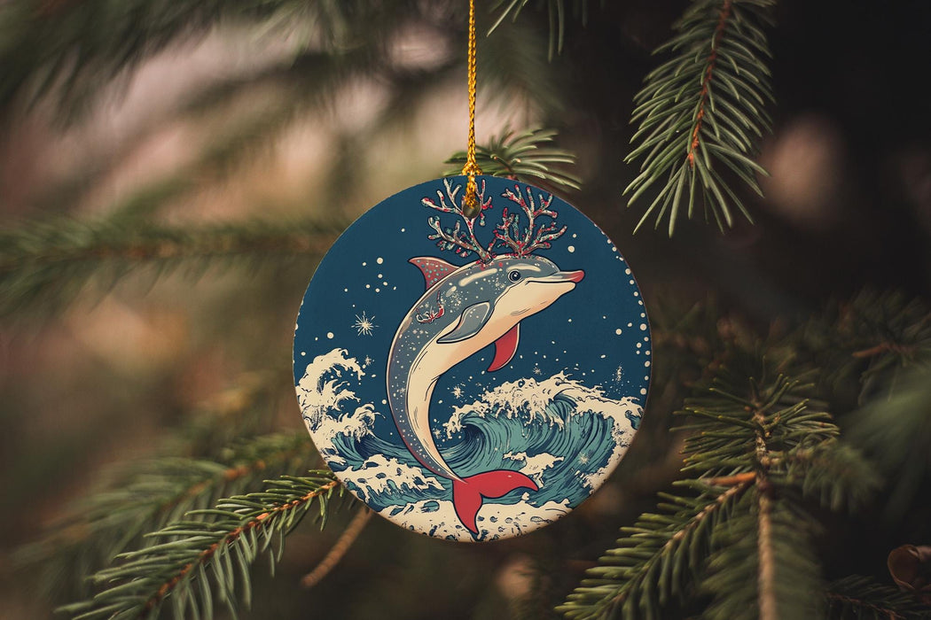 a christmas ornament hanging from a christmas tree