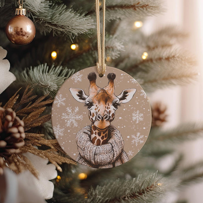 a christmas ornament with a picture of a giraffe