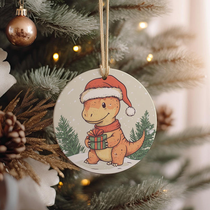 a christmas ornament hanging from a christmas tree