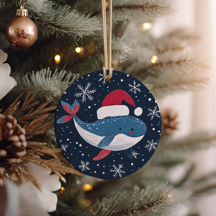 a christmas ornament hanging from a christmas tree