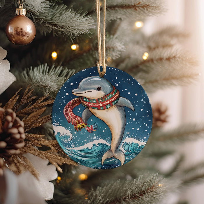 a christmas ornament hanging from a christmas tree