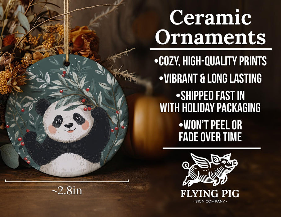 a ceramic ornament with a panda bear on it