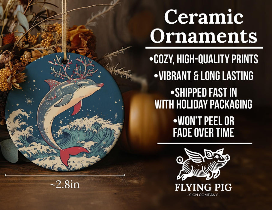 a ceramic ornament with a dolphin on it