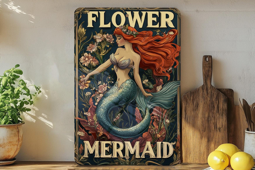 a painting of a mermaid sitting on a shelf