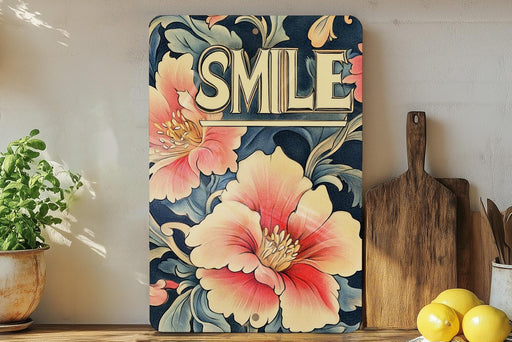 a painting of a flower with the word smile on it
