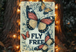 a sign with a bunch of butterflies on it