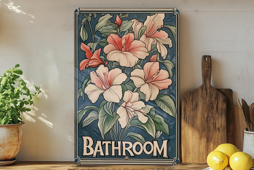 a picture of a bathroom with flowers on it