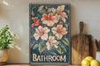 a picture of a bathroom with flowers on it