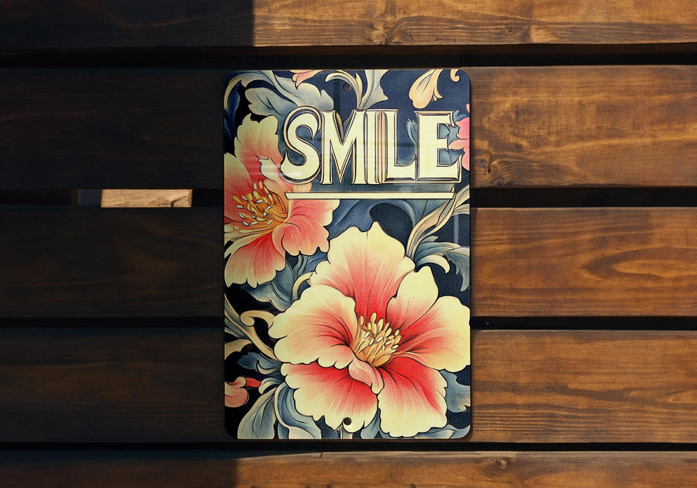 a smile book sitting on top of a wooden bench