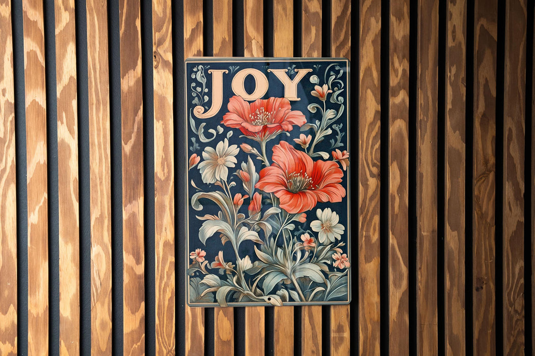a wooden wall with a painting of flowers on it
