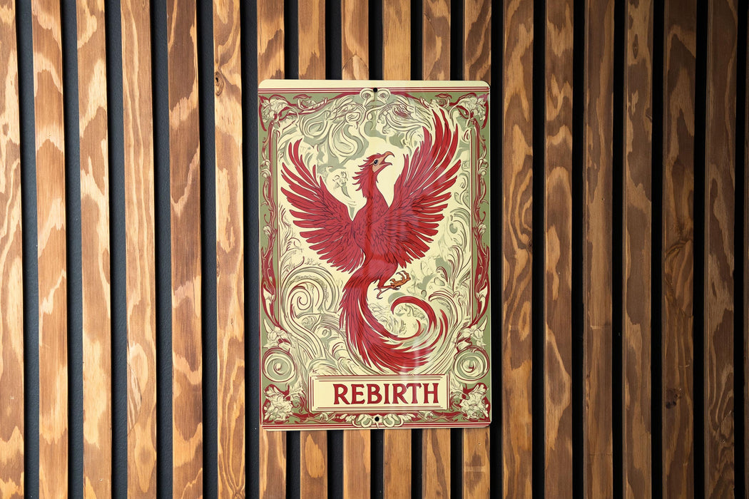 a picture of a red bird on a wooden wall