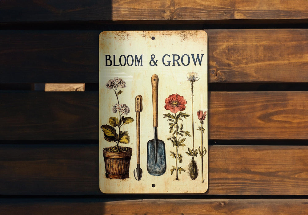 a sign that says bloom and grow on it