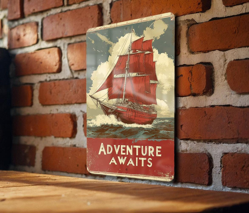 a picture of a red boat on a brick wall