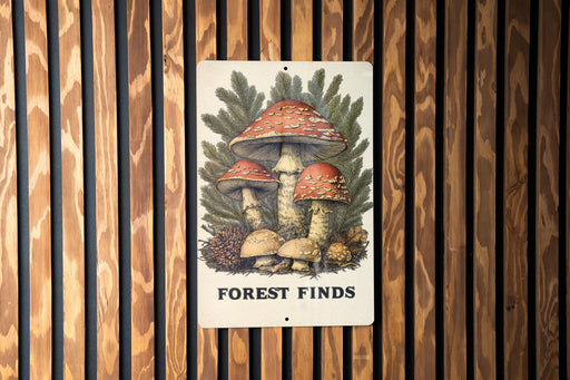 a sign on a wooden wall that says forest finds