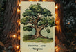 a tree with lights around it and a sign that says strength and wisdom