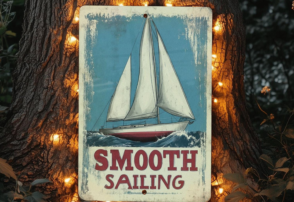 a sign with a sailboat on it that says smooth sailing