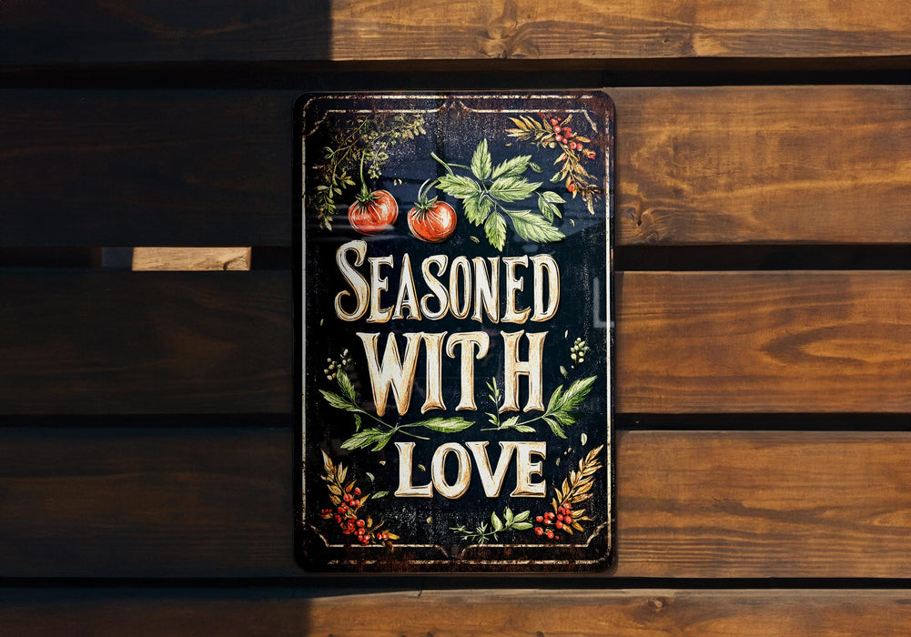 a sign that says seasoned with love on it