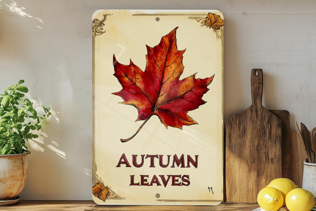 a picture of a leaf on a sign that says autumn leaves