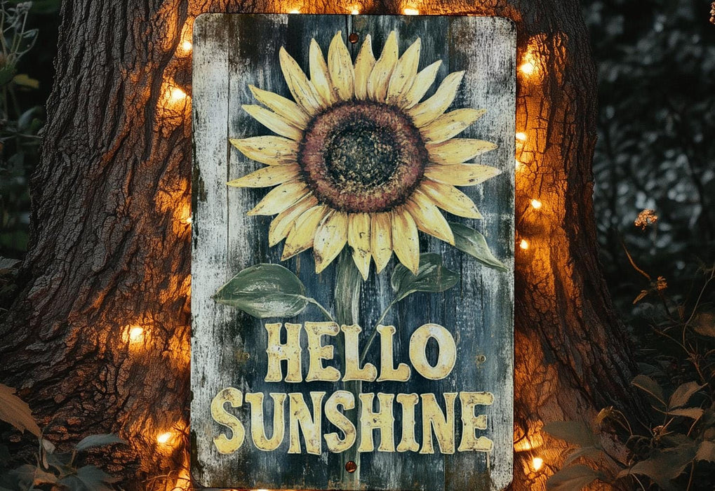 a wooden sign that says hello sunshine with a sunflower on it