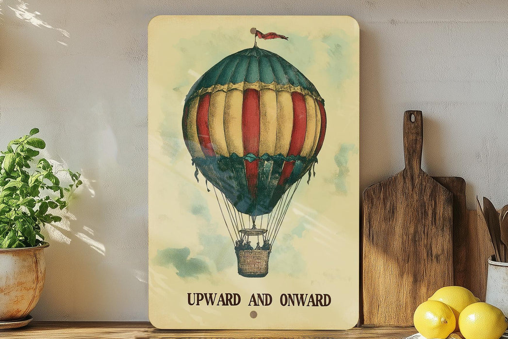 a painting of a hot air balloon on a shelf