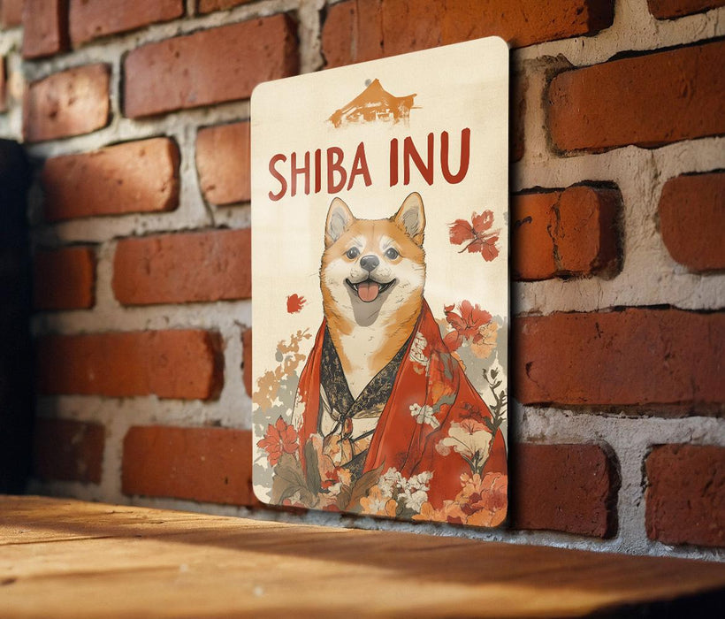 a picture of a dog on a sign on a brick wall