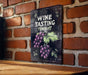 a sign on a brick wall that says wine tasting tonight
