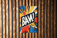 a wooden wall with a sign that says bam on it