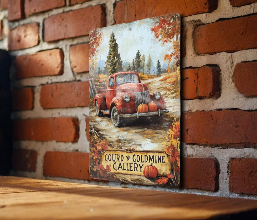 a painting of a red truck on a brick wall